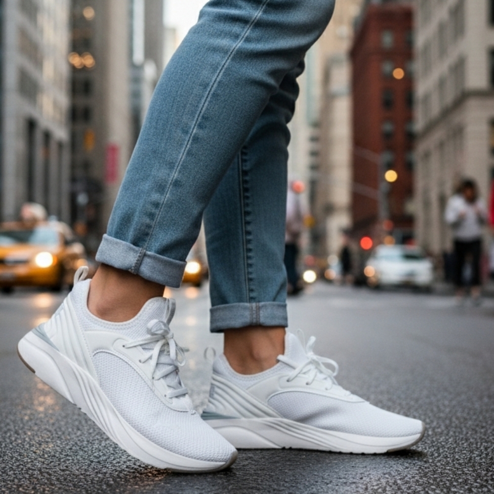 PUMA SOFT RIDE RUBY LUX SNEAKER in WARM WHITE- PEACEFUL BLUE GUM COLOR